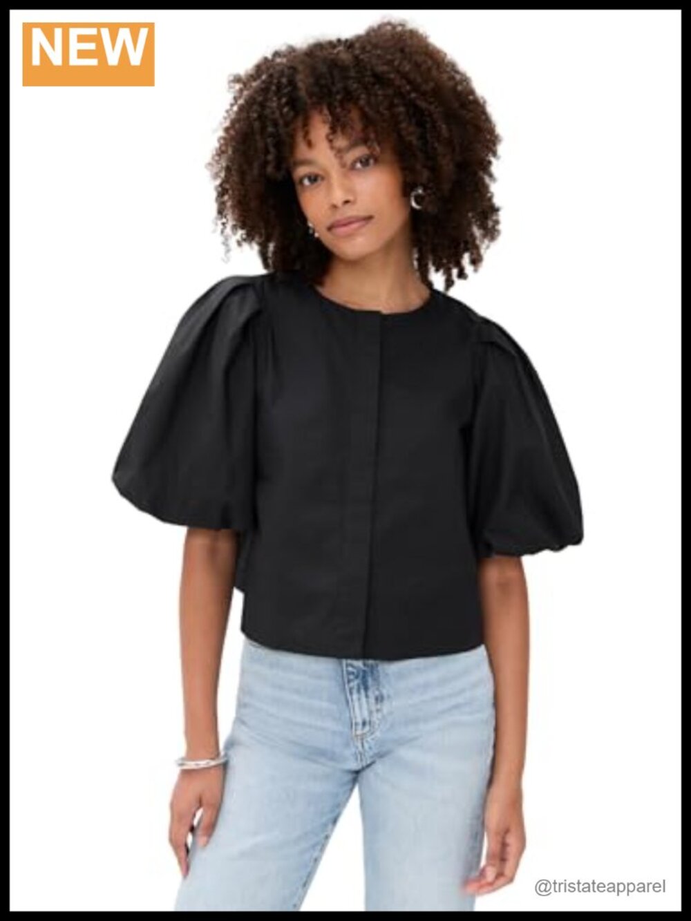 Women's Puff Sleeve Poplin Button Down Shirt